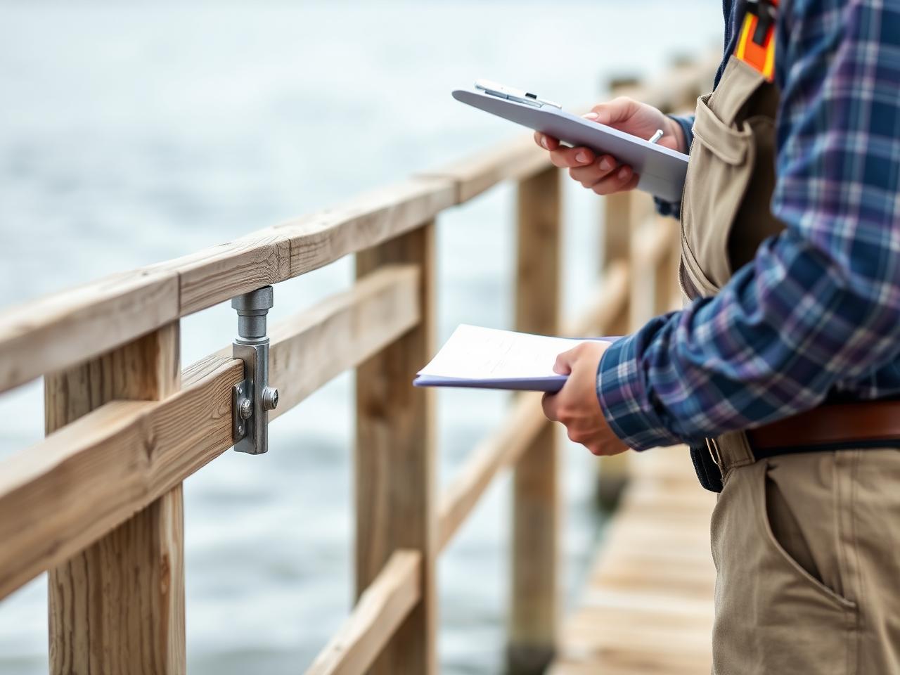 Safety inspection of railing brackets and pilings